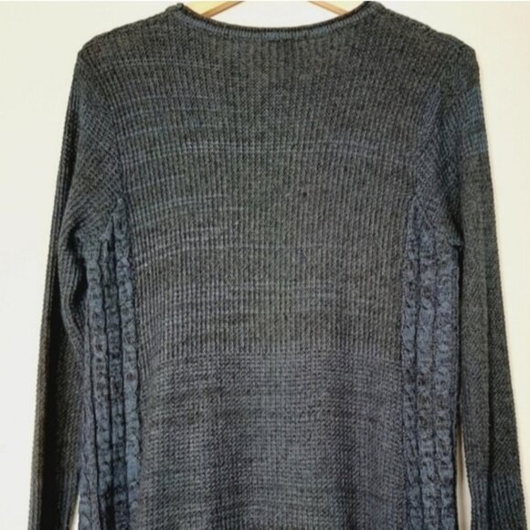 ONYX Cable Knit Sides Crewneck Sweater Rounded Hem Soft Top Marled Blue Sz M - Picture 9 of 14